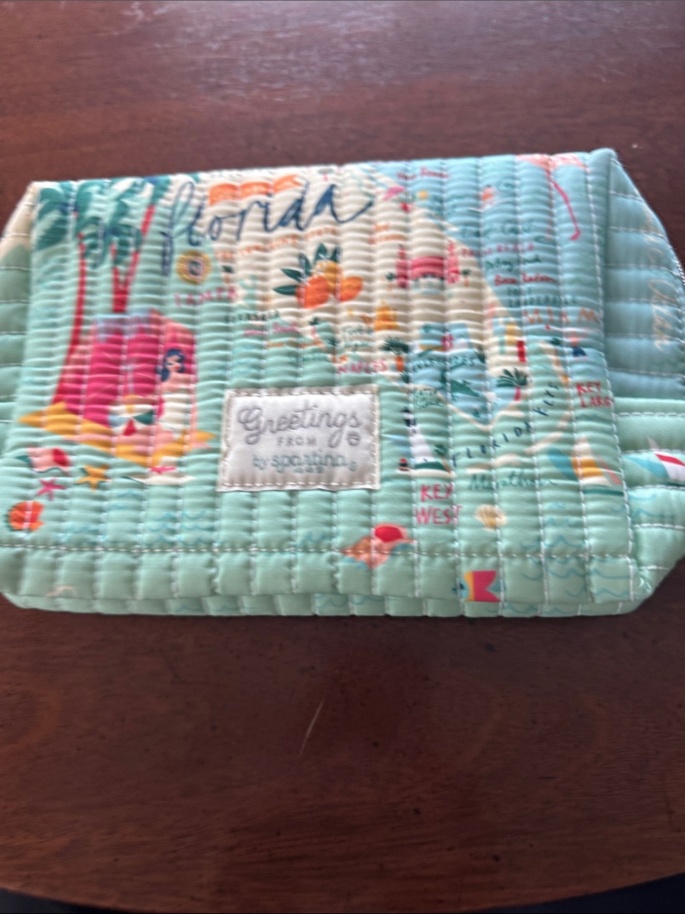 Spartina 449 Quilted Florida Cosmetic Pouch in Aqua with Multicolor Accents - Picture 4 of 8